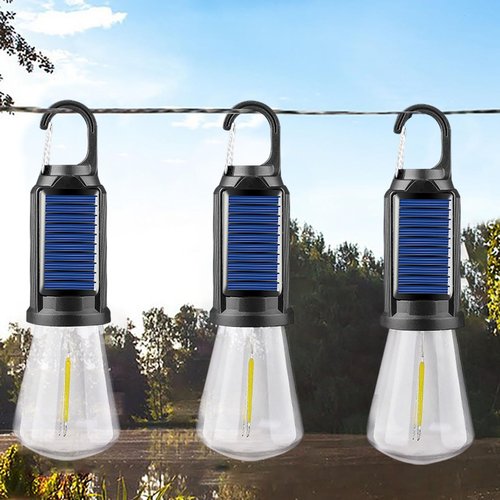 4 Pack LED Camping Lantern Rechargeable, Solar Camping Lights with Clip Hook, 3 Light Modes, Portable Rechargeable Outdoor Tent Lights Bulbs for Camping Hiking Emergency (3PCS)