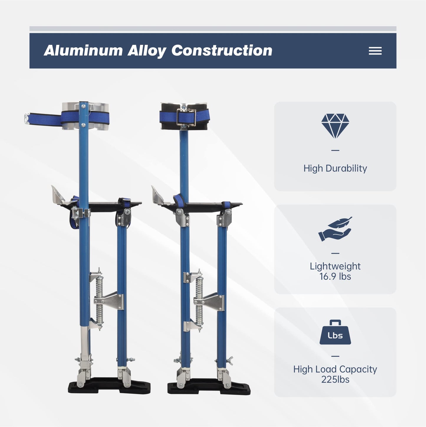 BATONECO Drywall Stilts for Adults, 24"-40" Adjustable Heights, Aluminum Painters Stilts for Working at High Places, Blue