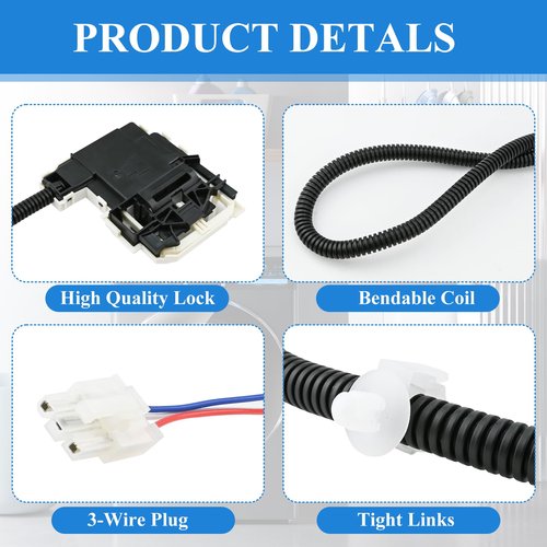 W11670519 AP7214714 W11368616 Washer Lid Lock, Washing Machine Lid Lock Latch Assembly (3 Wire) Compatible with Whirlpool & may-tag MVW4505MW0, MVW4505MW1, etc. Part Number: PD00085482,4981394, etc.