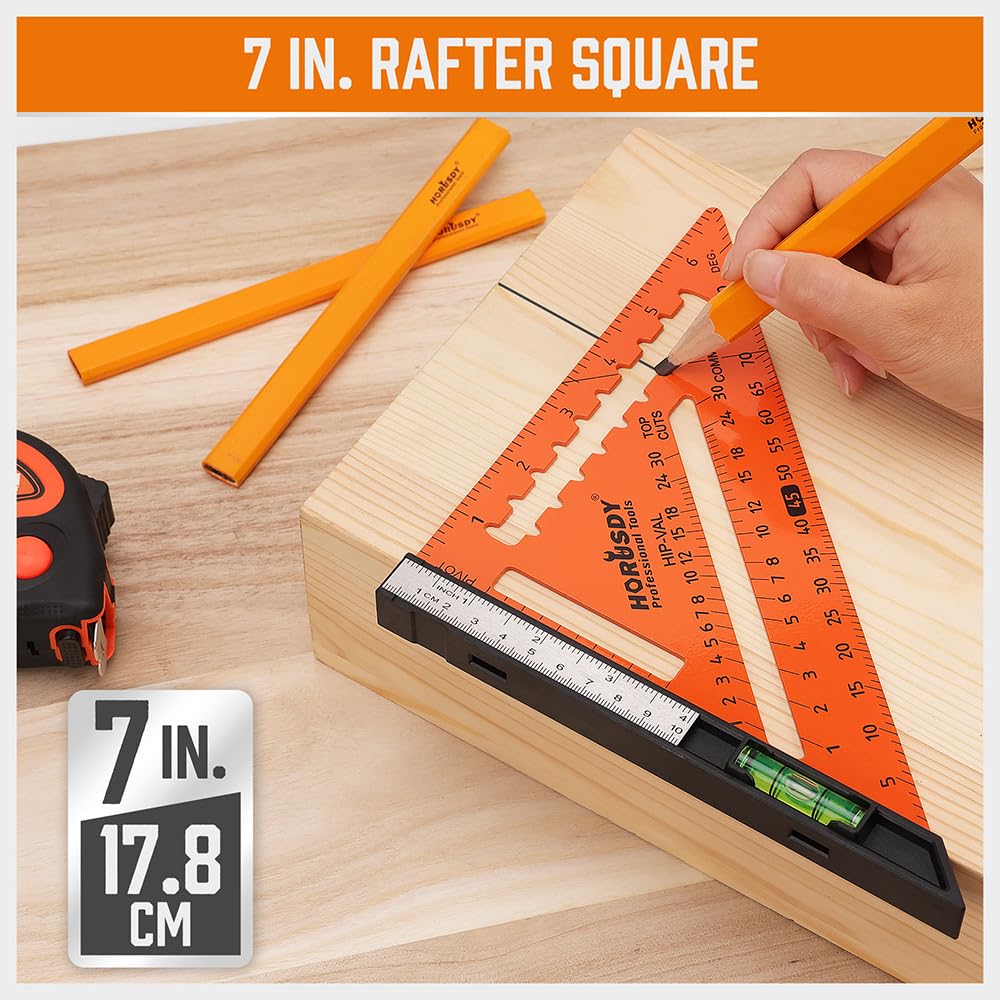 HORUSDY Rafter Square and Combination Square Tool Set | 7 Inch and 12 Inch Square Ruler Combo Rafter Layout Tool