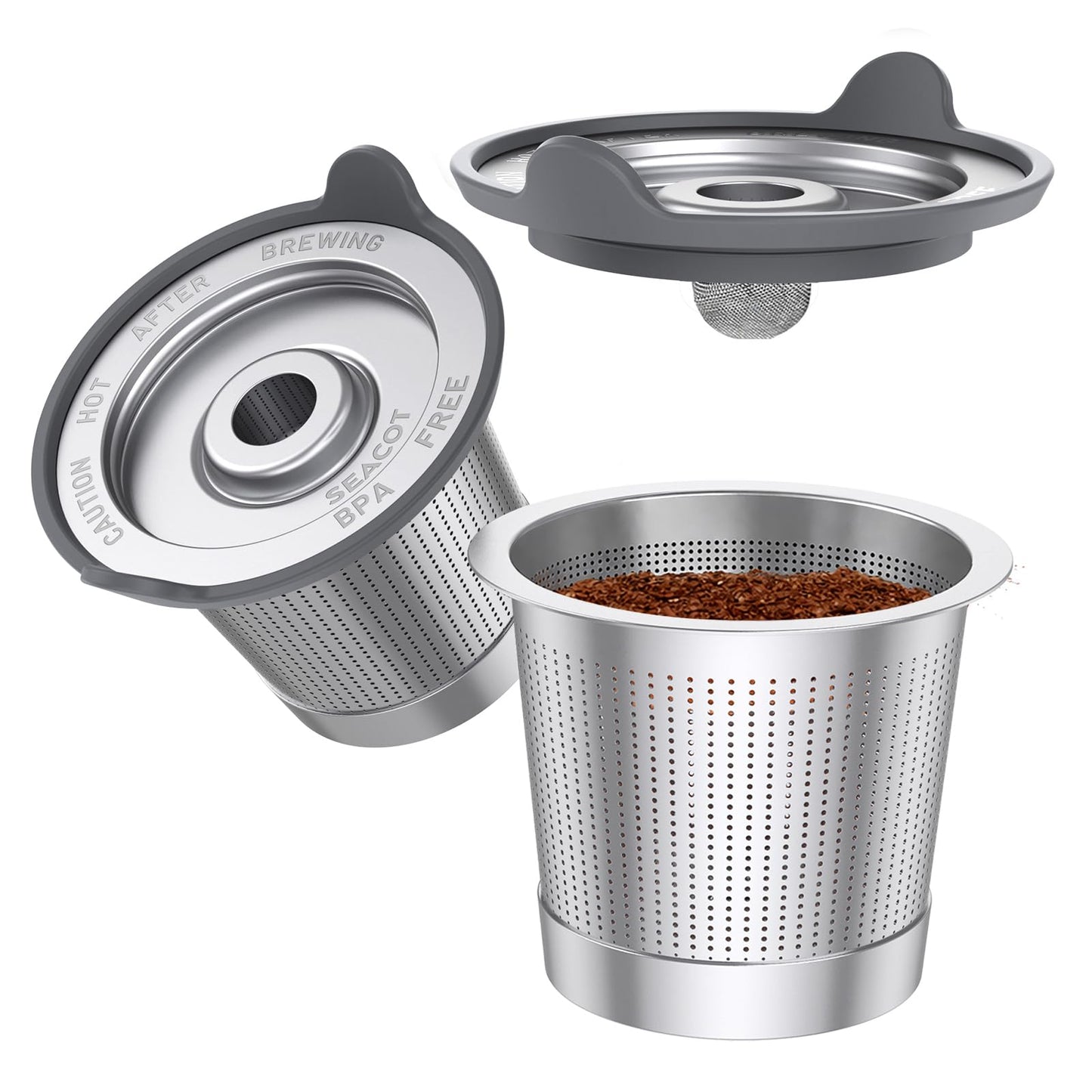 SEACOT ComfortGrip™ Reusable K Cups for Keurig 1.0, 2 Pack Stainless Steel Coffee Pods with Anti-Scald Silicone Lid, 304 Food-Grade Steel, BPA-Free (Not for K-Slim/K-Supreme/Keurig 2.0)