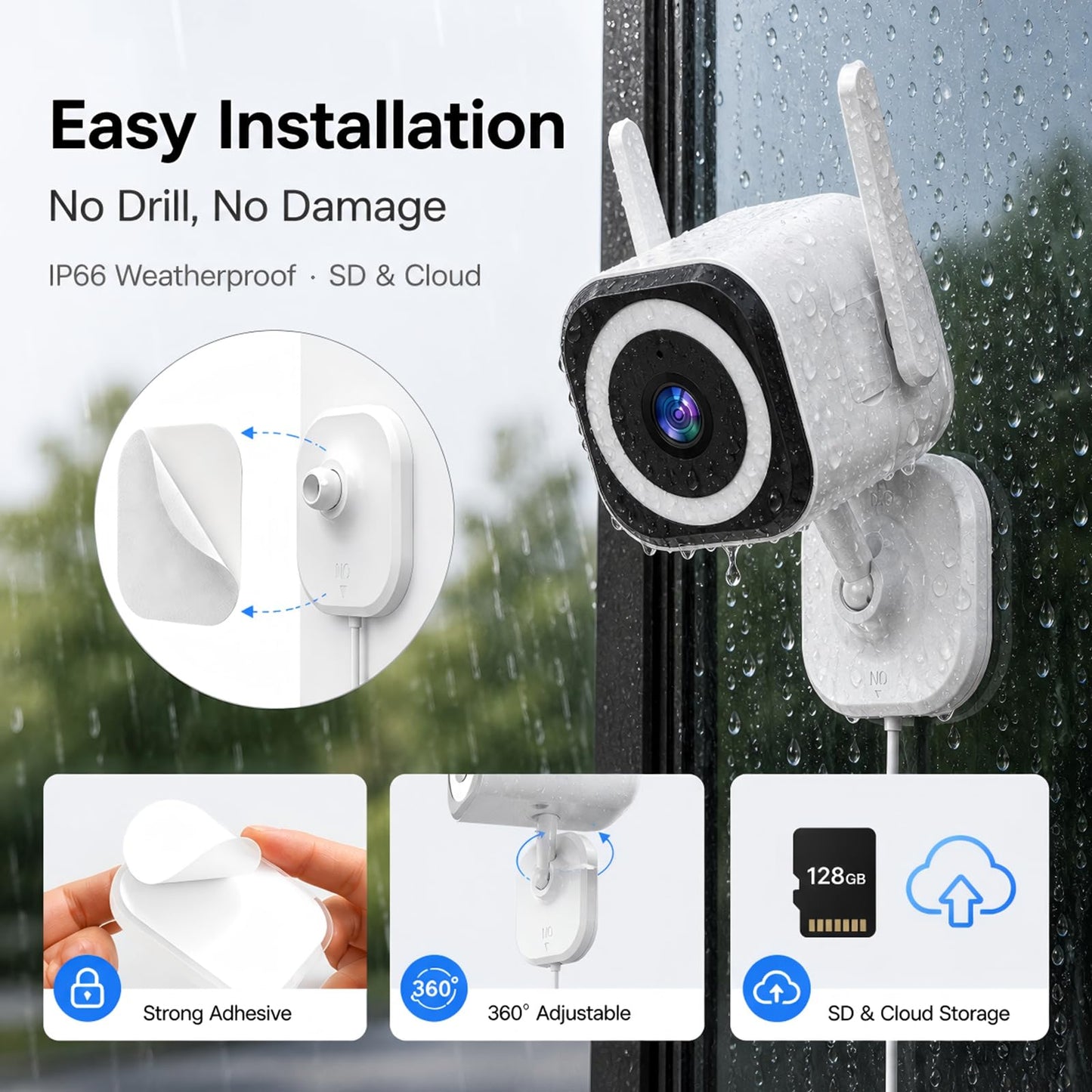 GUOANVISION Cameras for Home Security Indoor Outdoor, Dual Antenna 5G/2.4G WiFi Security Camera, Plug-in Stable Live View, 2K Color Night Vision, 4X Zoom, 2-Way Audio, IP66, SD/Cloud
