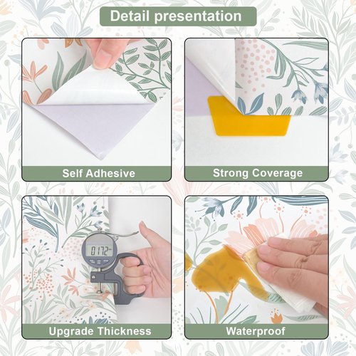 Fititem Floral Peel and Stick Wallpaper Floral Boho Contact Paper Flower Removable Self Adhesive Waterproof Wallpaper for Bathroom Bedroom Nursery Wildflower Botanical Contact Paper 17.3inW 78.7inL