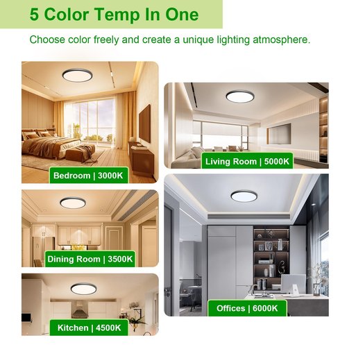 hunhun 6 Pack 3200lm LED Flush Mount Ceiling Light 12 Inch 5CCT Adjustable Super Slim 0.87 inch led Ceiling Light Fixture Round Low Profile Ceiling Lamp for Bedroom Living Room Kitchen Laundry Black