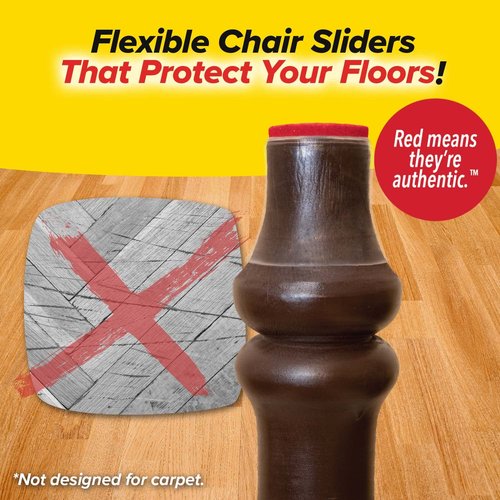 Ruby Sliders As Seen On TV - Red Means They’re Authentic - Premium Chair Covers Protect Hardwood & Tile Floors from Scratching - Fits Most Furniture Leg Sizes & Shapes - 8 Pack