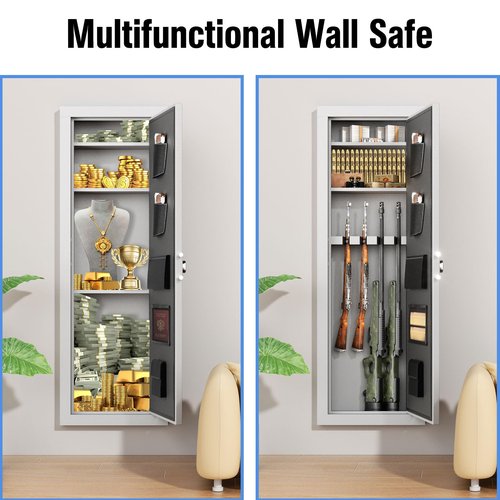 INTERGREAT 53" Wall Gun Safe Between Studs, Assembled Rifle Safe with 3 Removable Shelf, Large Gun Safe for Home Rifle and Pistols with Adjustable Rack (White)