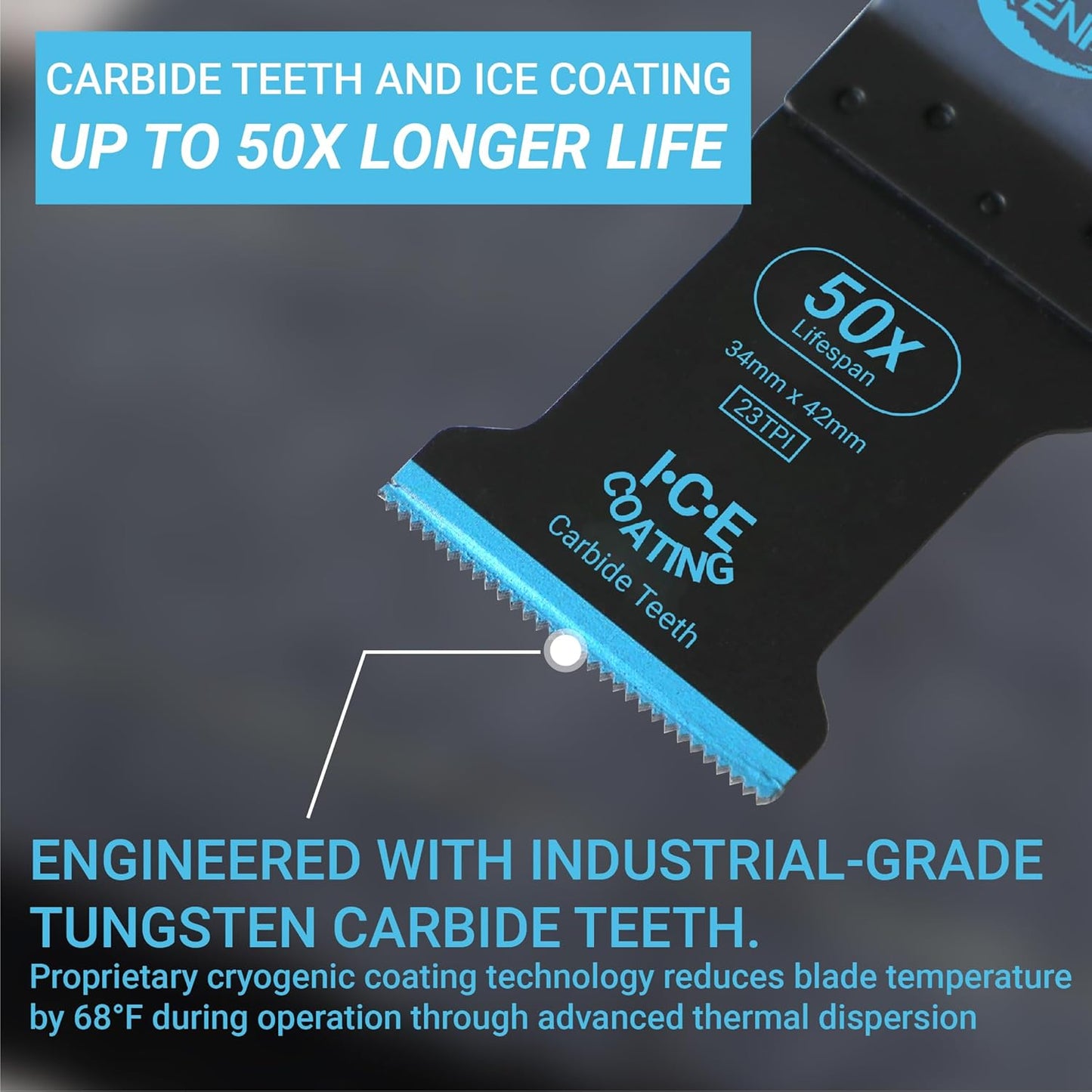 Carbide Oscillating Tool Blades, CarbideTeeth and Ice Coating, Carbide Multi Tool Blades, Metal OscillatingBlades, for Metal, Nails, Bolts and Screws, 4-Pack (CarbideTeeth and Ice Coating)