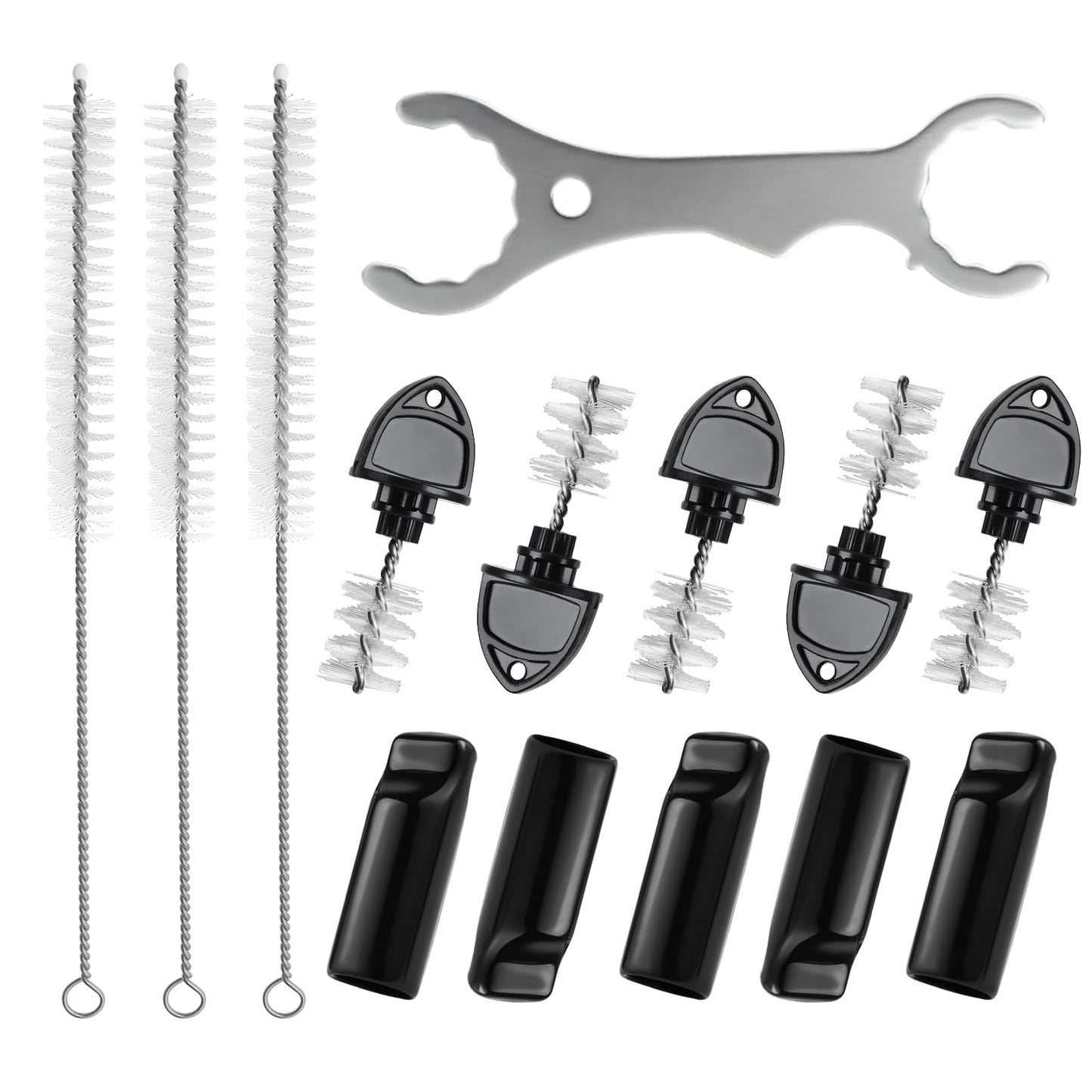 Draft Beer Tap Plugs Brush Beer Faucet Plug 5PCS Beer Keg Tap Plugs, 5PCS Beer Keg Tap Cover Beer Faucet Brush Caps Cover, 3PCS Long Cleaning Brushes and Beer Faucet Wrench Kit for Most Kegerator Tap
