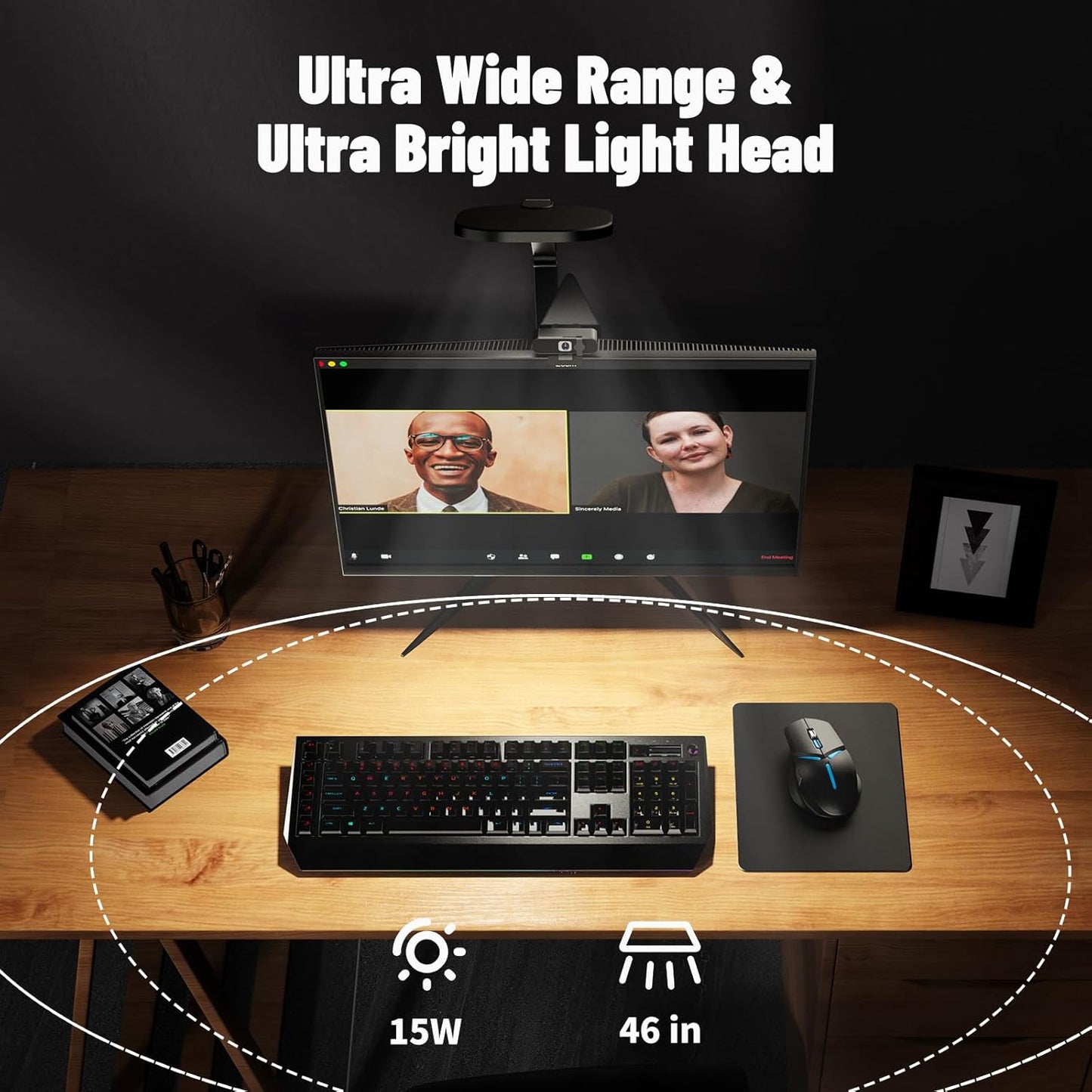 Video Conference Lighting for Zoom Meeting, Desk Lamps for Home Office, 30 Light Modes Desk Light, Ring Light for Desk with Flexible Stand & Memory Function for Zoom Lighting, Video Streaming, Drawing