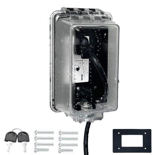 PILISPARK Universal Weatherproof Electrical Outlet Cover with Lock, Baby Proof Outlet Lock Box, Fits Most 2.6 "H x 2.56 "W or Smaller Plugs, Clear Outlet Waterproof Cover Box Fit for Outdoor In-Use