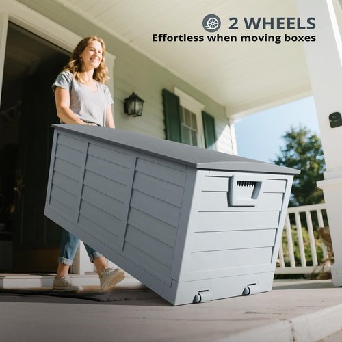 Outvita Foldable 75 Gallon Outdoor Storage Box, Plastic Storage Containers with Lid, Patio Deck Box Furniture for Garden, Pool, Balcony, Yard (Gray Body-Gray Lid)