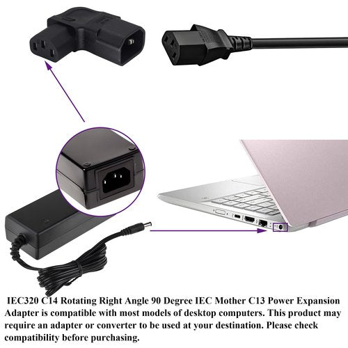 AAOTOKK Left Angled IEC 320 C13 to C14 Power Adapter PDU Plug/Socket IEC 3Pole Male to Female 90Degree Angle AC Converter for Servers/Switches/LCD Smart TV/Scanner/Projector Etc. (Left/2 Pack)