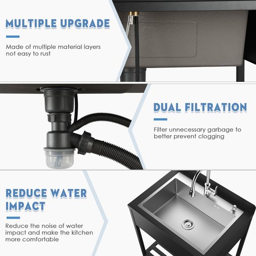40'' Stainless Steel Utility Sink, Free Stand Commercial Kitchen Single Bowl Sink with Pull-Out Cold & Hot Faucet, Utility Sink for Laundry Room, Kitchen, Bathroom, Hoses & Drain Kit (Style A, Silver)