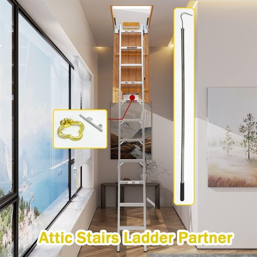 Alaisee Attic Pull Down Hook System Kit, Heavy Duty Ladder Door Stairs Puller Rod Pole Replacement for Ropes Cord String