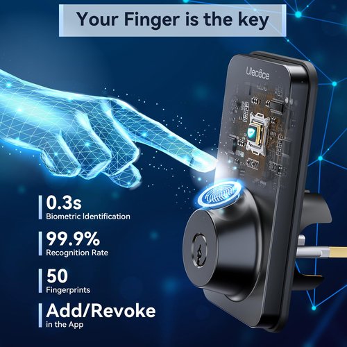 Ulecoce Keyless Entry Door Lock Built-in WiFi with Handle Set, Smart Lock with App Control, Electronic Keypad Deadbolt with Doorbell, One-time Code, Auto-Locking, Easy to Install
