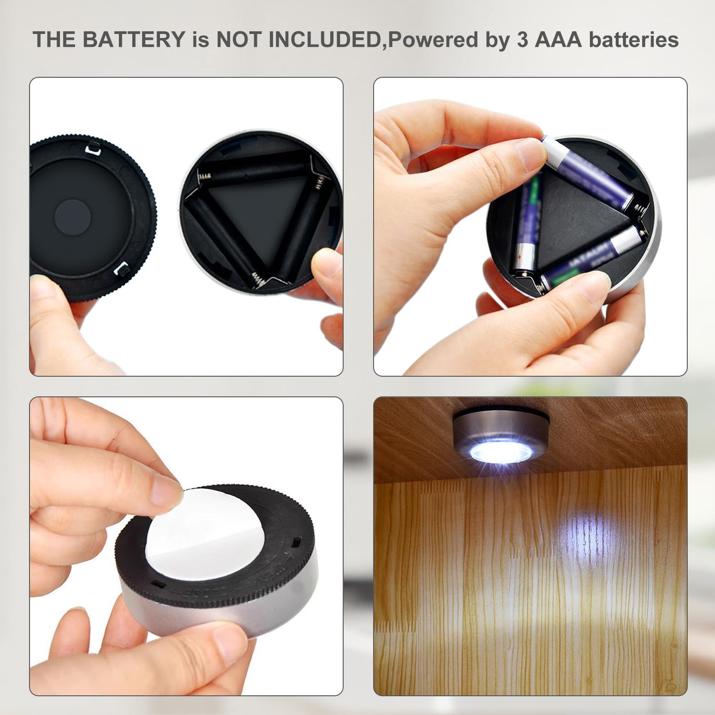 5Packs 4 Beads Tap Push Light, Under Cabinet Lights Touch Button Puck Stick On for Closet Counter Kitchen Cabinet RV(Blister Packs)