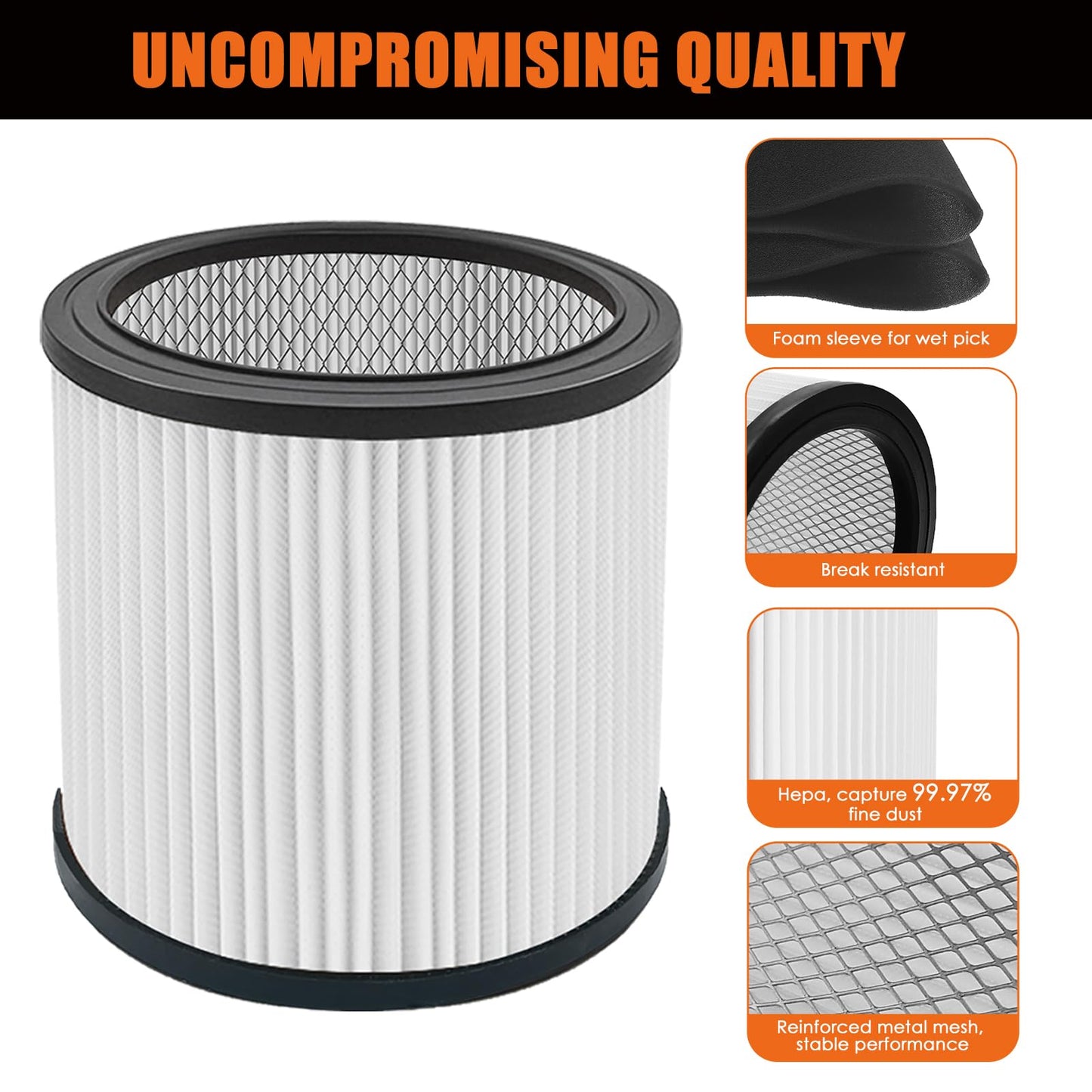 LVJUSEN 08 2566B Repalcement Cartridge Filter for Stanlay 5-18 Gallon Wet/Dry Vacuums, Compatible with SL18115/SL18115P/SL18116/ SL18116P/SL18191P/SL18199P/SL18117 Wet/Dry Vacuum-2 Pack