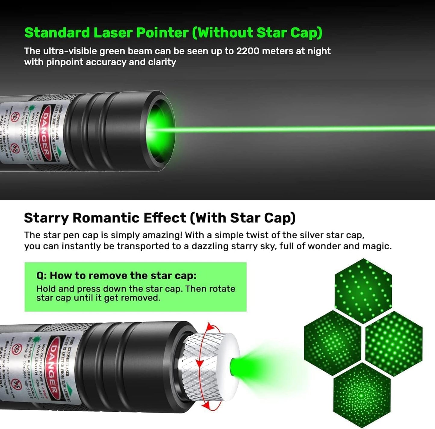 Laser Pointer, Green Laser Pointer Indicator Light, Long Range Lazer Pointer for Hiking, USB Charge