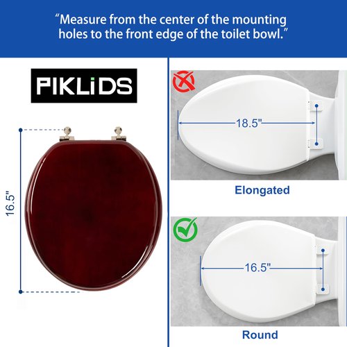 Toilet Seat, Solid Wood, Rubber Wood, High Gloss Finish, Mahogany Red, PIKLiDS (Round)