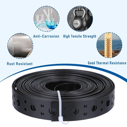 Metal Strap 1-Inch x 33FT 0.6mm Bendable Pipe Hanger Thin Metal Strapping with Holes Plumbers Strap Flexible Trimming for Pipe Supports Hanging, Black