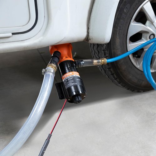 VEVOR 12V RV Macerator Pump, 12GPM, Portable RV Waste Pump, Quick Release Sewage Pumps with Garden Hose & Clamps, 7ft Power Cord, 10ft Lift, Automatic Manual Crushing Function, for Boat Camper Marine