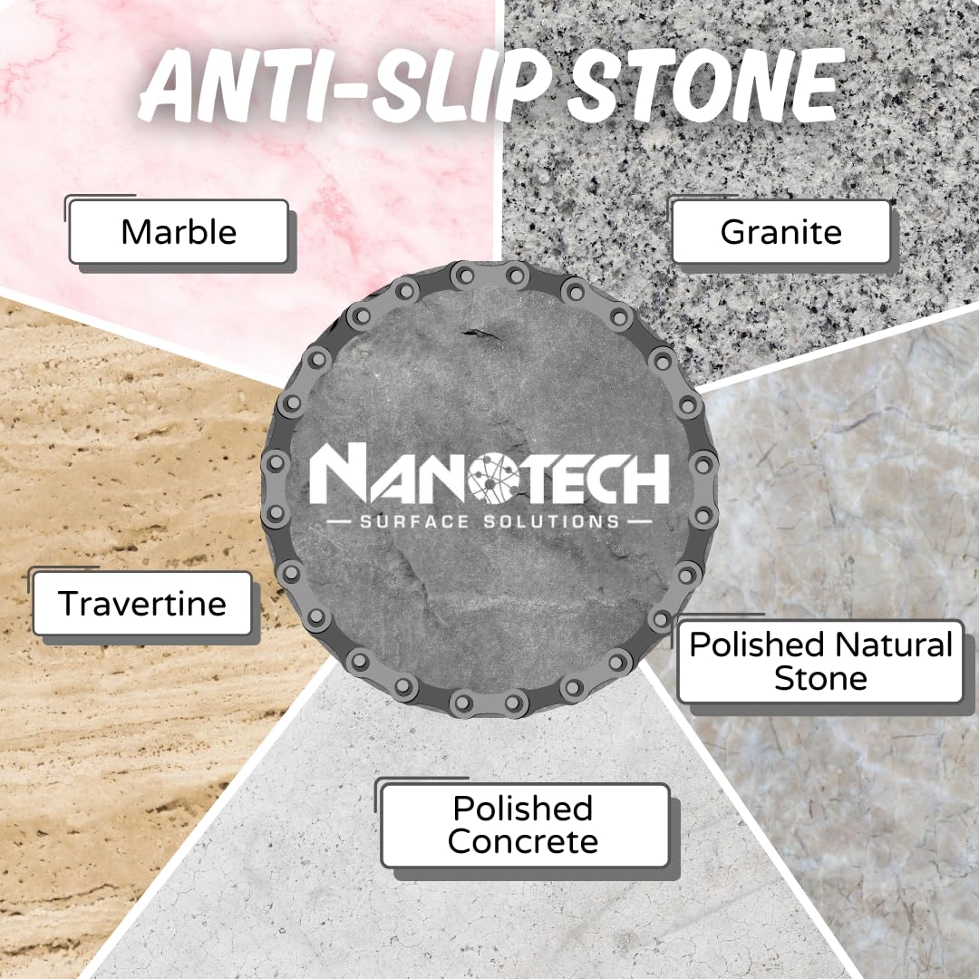 Nanotech Surface Solutions Anti Slip Stone -Reduces Slip & Fall Accidents Due to Wet Floors- Interior Exterior- Works in Minutes- For Travertine, Granite, Marble, Terrazzo, Slate (16 Oz.)