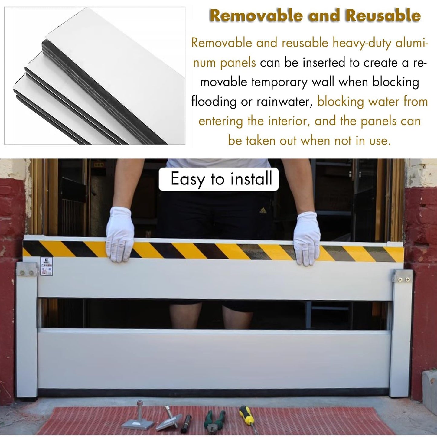 Flood Water Barrier Door Wide Basement Windows Warehouse Street Temporary Dams/Detachable Mobile Rain Water Baffle, Aluminum Flooding Wall,H 80cm/2.6ft,W 3FT/91CM