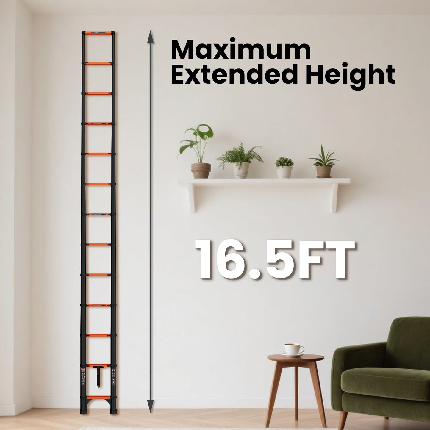 SINMEIRUN 16.5FT Telescoping Ladder, Portable Extension Folding Ladder, Multi-Purpose Compact Ladder for Household or Outdoor Work, 330lbs Max Capacity