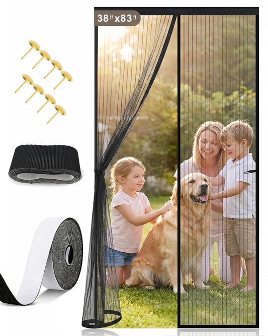 Magnetic Screen Door, Self Sealing & Hands Free Screen Door with Heavy Duty Mesh, Pet & Kid Friendly Screen Door Mesh Keeps Bugs Out, Easy Install with Straps (38"×83" (Fit Door Size 36"×82"))