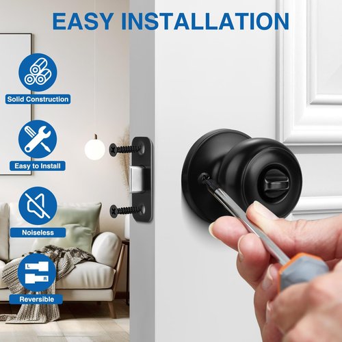 Sopoby Privacy Door Knob, 10 Pack Matte Black Round Keyless Doorknobs Interior/Exterior Lockset, Privacy Locking Door Knobs for Bedroom/Bathroom, Black Modern Design Door Hardware