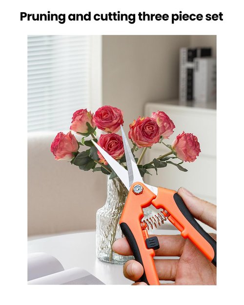 3 PCS Pruning Shears Set, Professional Garden Scissors with Stainless Steel Blades for Plants/Flowers/Small Branches, Orange