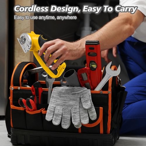 Cordless Electric Scissors, 4V Rechargeable Heavy Duty Rotary Cutter with LED Light & Safety Lock for Cardboard, Fabric, Leather, Carpet, Plastic, Crafting, Sewing, DIY & Industrial Use + Box (Yellow)