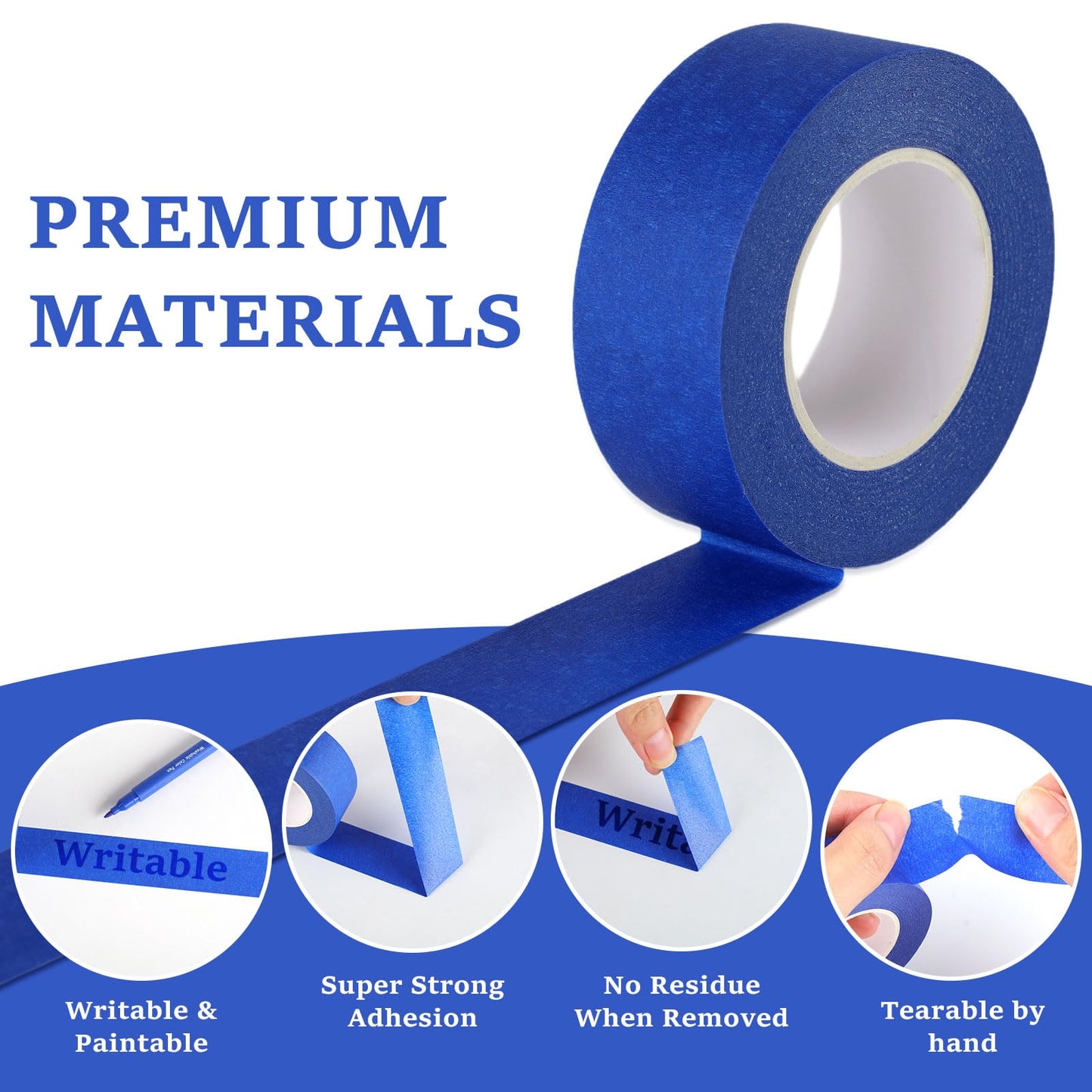 Rindion 6 Rolls Blue Painters Tape, Multi-Surface Masking Tape, 132 Yd Premium Paint Tape for Use in Wall Painting, DIY Art Creation, Automobiles, Drafting, and Furniture (0.98 in x 22 Yd x 6)