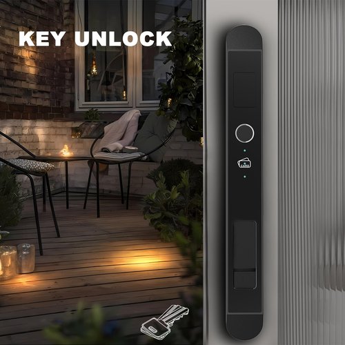 WINFREE Smart Lock for Sliding Doors & Windows | 4-in-1 Entry: Fingerprint, App, Card, Key | Rechargeable Battery | Extreme Temp Resistant (-20℃~60℃) | Works with Tuya/Smart Life