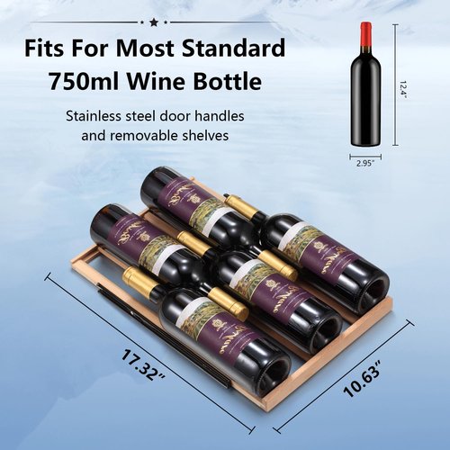 Antarctic Star Mini Fridge 15 Inch Wine Cooler Under Counter Beverage Refrigerator,28 Bottles Built-in Dual Zone Freestanding Wine Fridge with Stainless Steel Double-Layer Tempered Glass Door