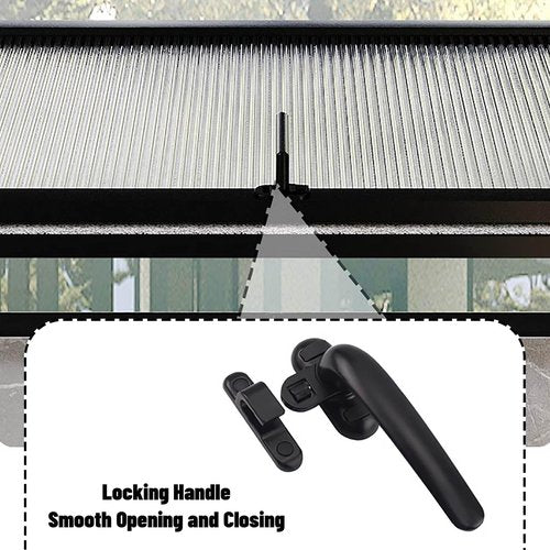 360° Rotation Aluminum Sliding Window with Tempered Glass - Rectangular Metal Rainproof Replacement Windows for Bathroom/Kitchen/Living Room, White Vertical Stripe Design (Durable Handle Included)