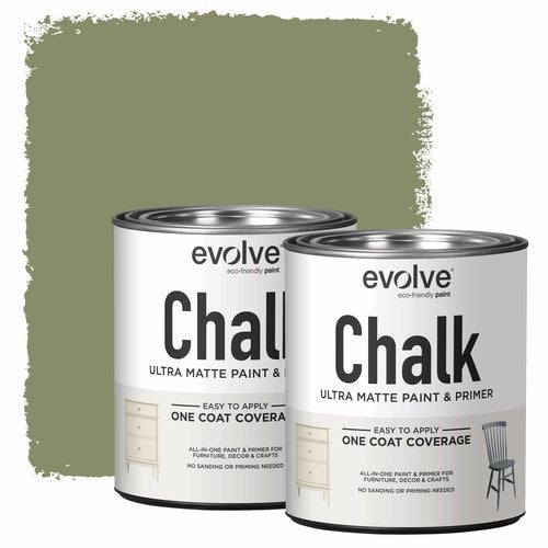 Evolve Chalk Paint – Ultra Matte, One Coat Finish for Furniture, Decor & Crafts | No Sanding or Priming Needed | Fast Drying | For Wood, Metal, Ceramic, Glass, Canvas (Soft Sage, 30 Fl Oz (Pack of 2))