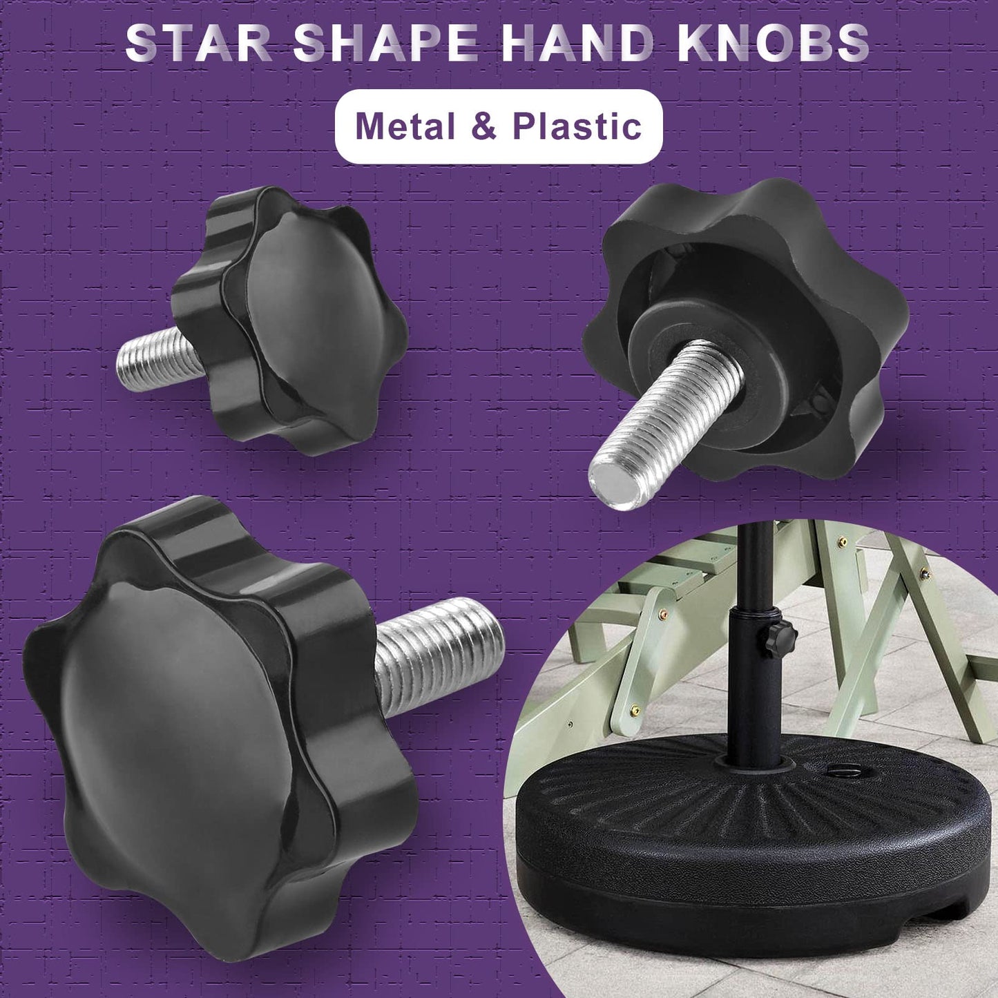 LifCratms M8 x 20mm Thread Star Knob 2Pcs, Plastic Hex Shaped Clamping Knob Handle Hand Tightening Screw for Umbrella Base Replacement