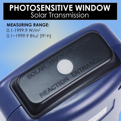 Solar Power Meter Digital Solar Meter, Solar Irradiance Meter for Solar Energy Testing, Solar Transmission Meter with Accuracy Drift<1.5%/Year&Btu/(ft2-h)& W/m² Units for Meteorology Sun Measurement