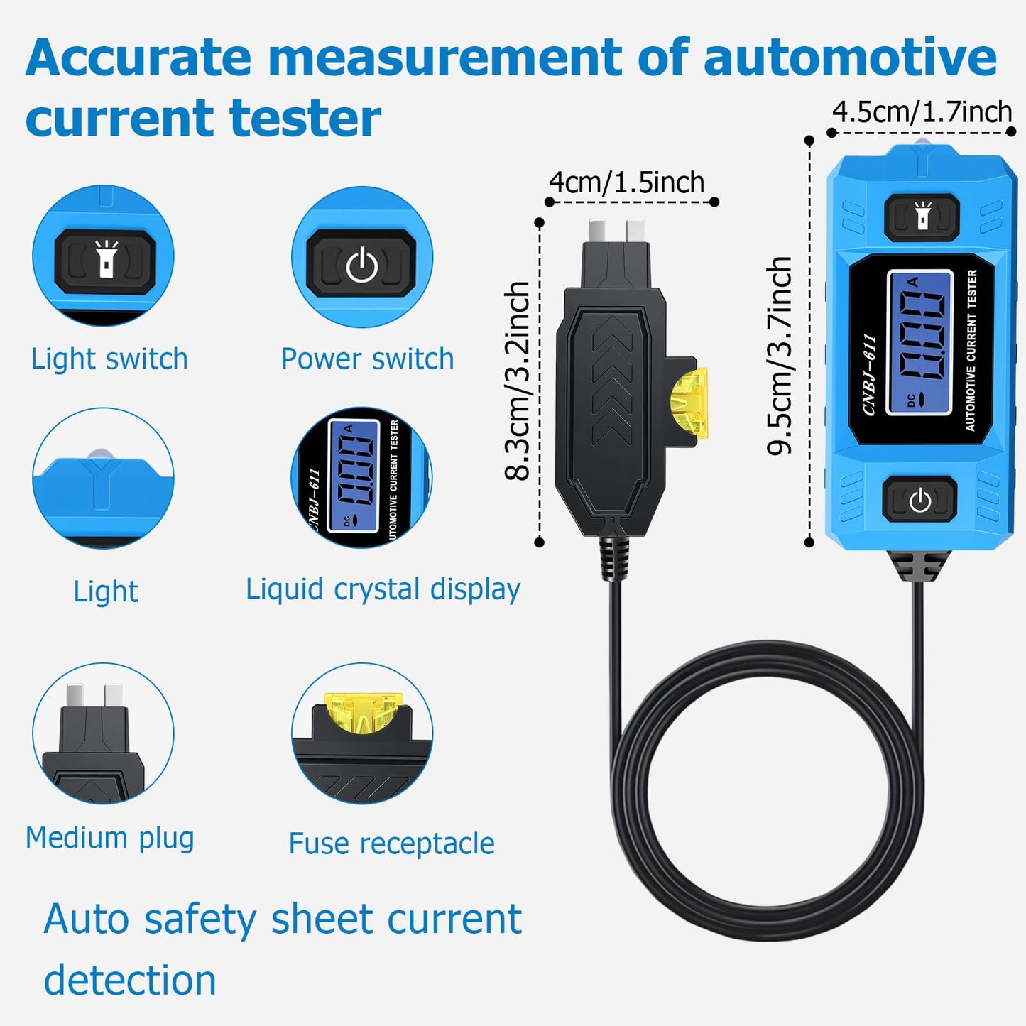 Fuse & Relay Tester, 12V/24V Automotive Circuit Fault Probe Tester with High-Precision Current Test & Blue Backlit LCD, Short/Open Finder with Front LED Light for Car, Truck Electrical Diagnostics