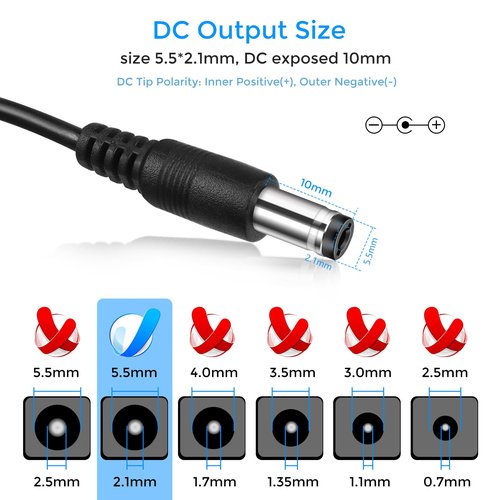 LightingWill 12V Power Supply, 24W Power Adapter, 110V AC to 12V 2A DC Converter, Wall Plug Transformer for 12 V Devices with 5.5/2.1mm DC Connector