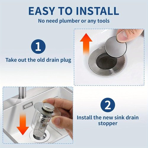 Bathroom Sink Stopper Hair Catcher - Drain Catches & Strainers with Removable Stainless Steel Filter Basket, Pop-Up Design, Easy Cleaning, and US Drain Compatibility. (2pcs)