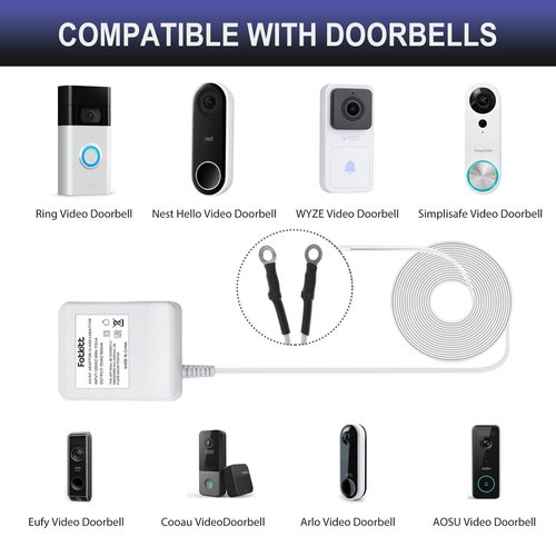 FATKITT 18V Doorbell Transformer, Power Supply Adapter Compatible with Nest Hello Video Doorbell, Arlo and Eufy Doorbell, 18 Volt VAC 500 mA Transformer with 13 ft Cable (White)