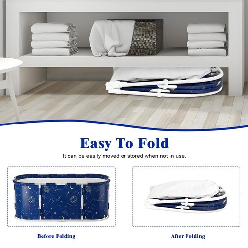 hatleues Foldable Bathtub for Adults - Portable Soaking Tub for Hot Baths & Ice Baths, Large Freestanding Bathtub, Spa & Cold Plunge Tub for Relaxation, Travel, Camping,47''x23.6''x19.7'' Blue