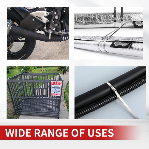 Metal Zip Ties 11.8 inch 100pcs 304Stainless steel Heavy duty Multi-purpose Self-locking Cable Ties Suitable for in machinery, vehicles, farms, pipes, roofs,cables, as well as Outdoor binding