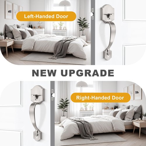 Probrico Satin Nickel Heavy Duty Front Entry Handleset, Passage Lock Grip Handle with Wave Lever Keyless Door Locks, Interior and Exterior Entrance Door Handle with Reversible Handed Lever,1Pack