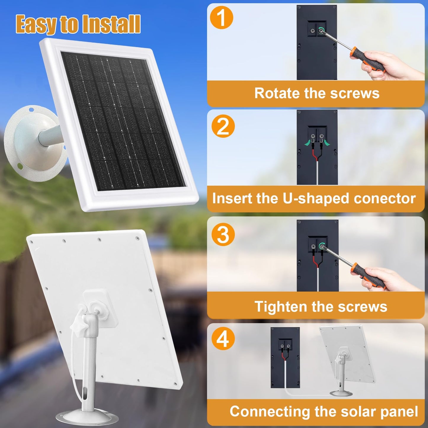 Ring Doorbell Solar Charger,12VAC Compatible with Ring Video Doorbell 3/3+/4, Battery Video Doorbell Pro, 16.4ft Waterproof Charging Cable, 360°Adjustable Mount -Update