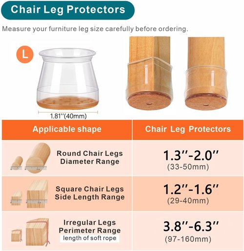 Ansible 24 Pcs Chair Leg Floor Protectors, Silicone Felt Furniture Leg Pads Caps Covers for Hardwood Floors (fit:1.3''-2'')