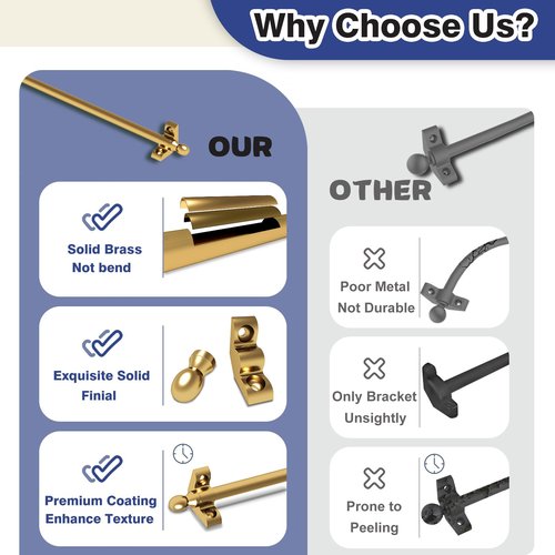 Solid Brass Stair Rods for Carpet Runners Set of 1, Gold Stair Runner Rods for Fixed Stair Carpet, 28 inch Oval Finial Carpet Runner Rods