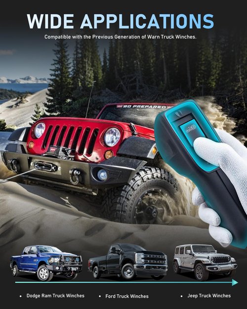 Upgraded 83665 Handheld Plug-in Truck Winch Remote Controller - Compatible with Ford, Dodge Ram Power Wagon, M8000, M12000, and Warn Winches - Ergonomic Grip & 12' D-Shape Connector Cable